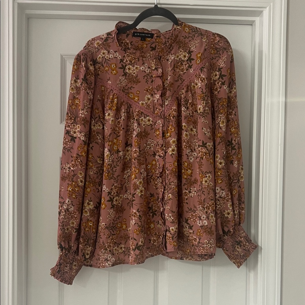 Gibsonlook Dusty Rose Floral Button-Up Blouse